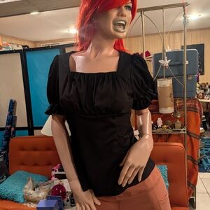 Chic Black Women's Blouse with Puff Sleeves